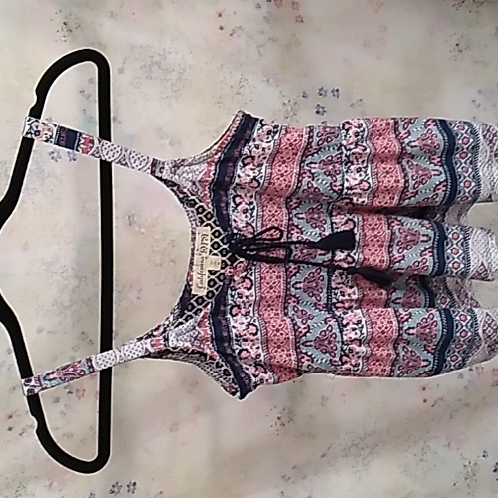 California Gypsy cropped boho patterned tank top with back lace panel in size xs